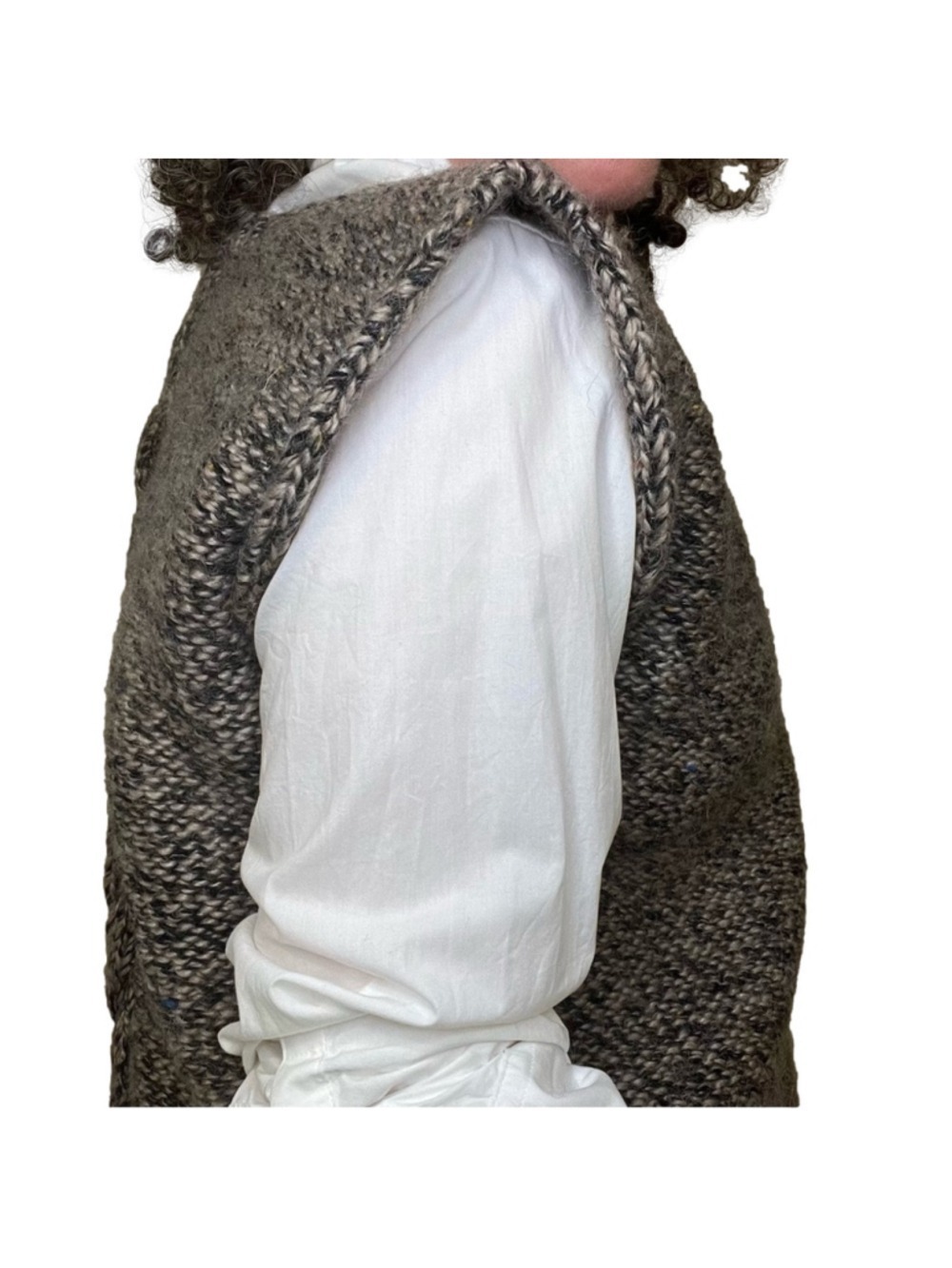 HANDMADE Wool Sweater Vest Cable Knit Stripe Black & Taupe Chunky Knit Pullover - Picture 4 of 10